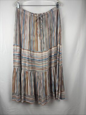 Karen Kane Striped Tiered Maxi Skirt Pockets Size XL Blue Brown